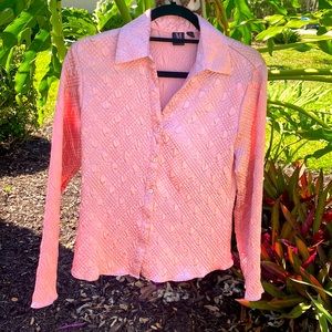 Pink Blouse, Button Down, V Neck. Lightweight!  Perfect To Add To Your Wardrobe!